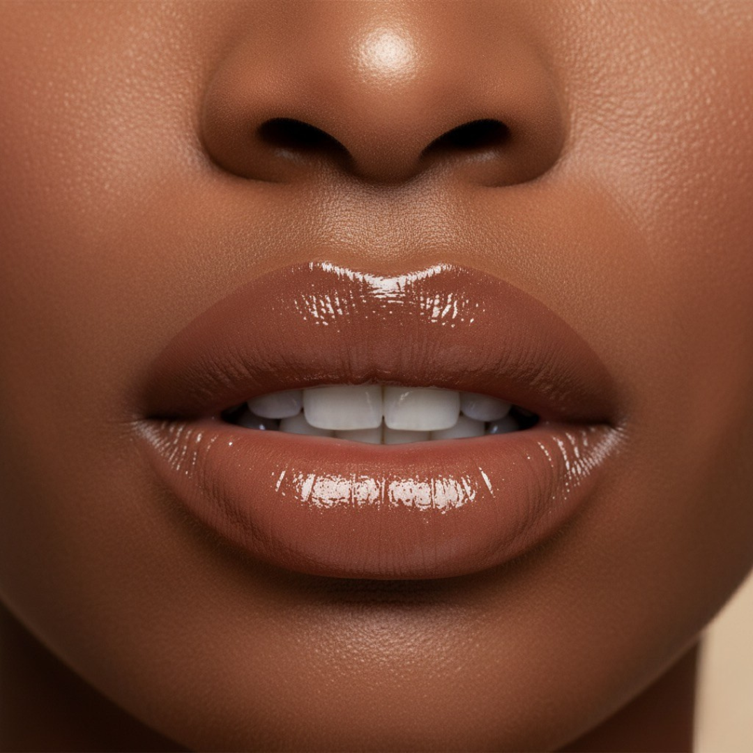 Close-up of a person's lips with a neutral background